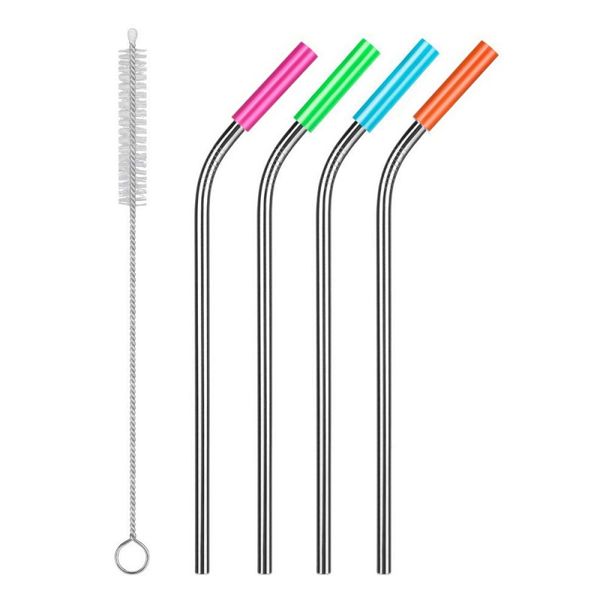 

stainless steel metal straws with cleaning brush silicon covers bar thick drinks smoothie milkshake juice drinking straws