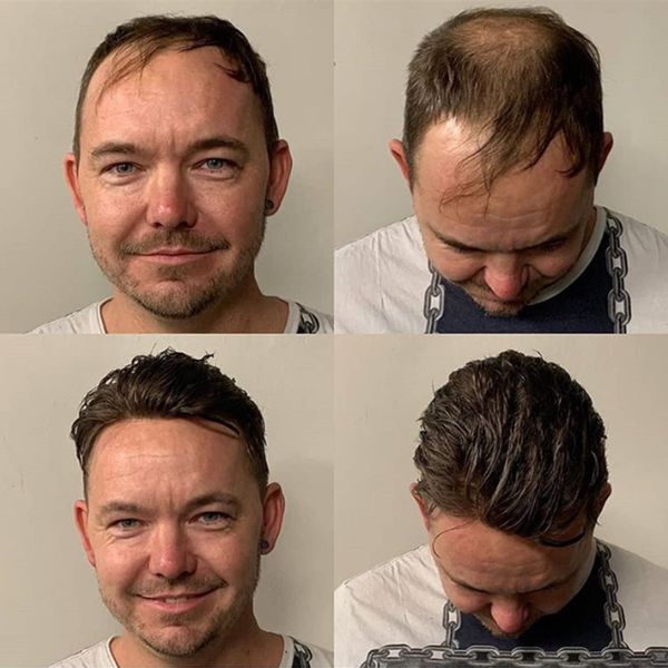 

«австралия база» все швейцарский шнурок с pu кожи вокруг готово к отправке brazilan системы человеческих волос замена тупею парик mens, Black