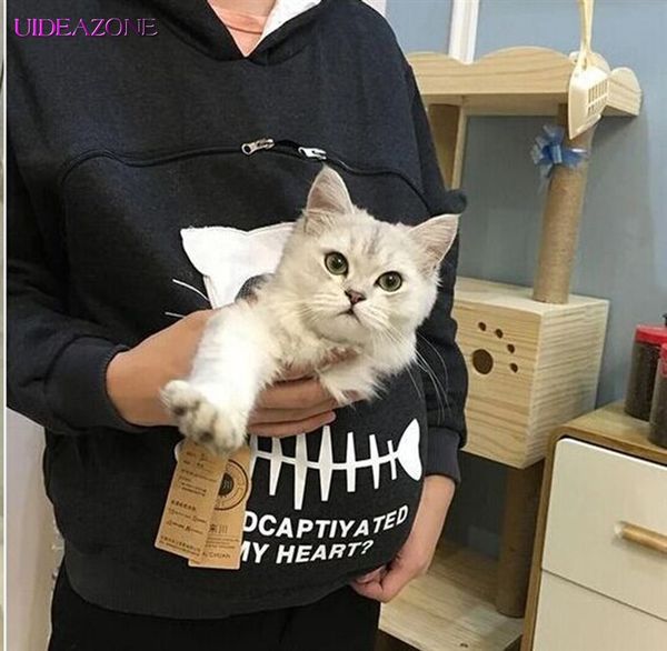 

pullovers loose sweatshirt carry cat breathable pullovers kangaroo cuddle pouch women ear hooded sweatshirt pet hoody, Black