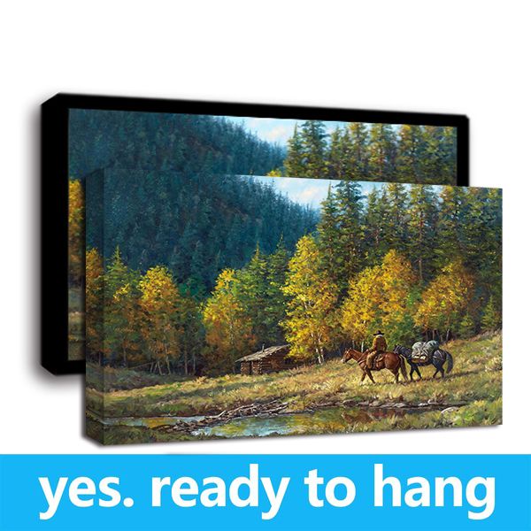 

framed wall art hd canvas print figure oil painting western lodge art print on canvas home decor - ready to hang