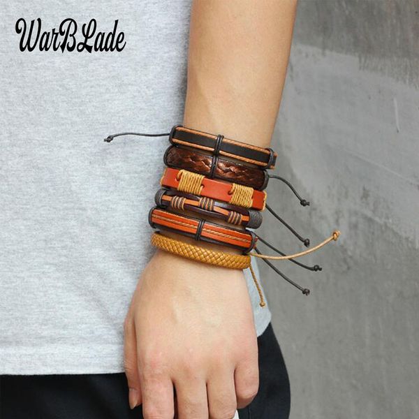 

warblade 2019 new genuine leather bracelet men multilayer braid wrap bracelets & bangles punk wristband for women jewelry, Golden;silver