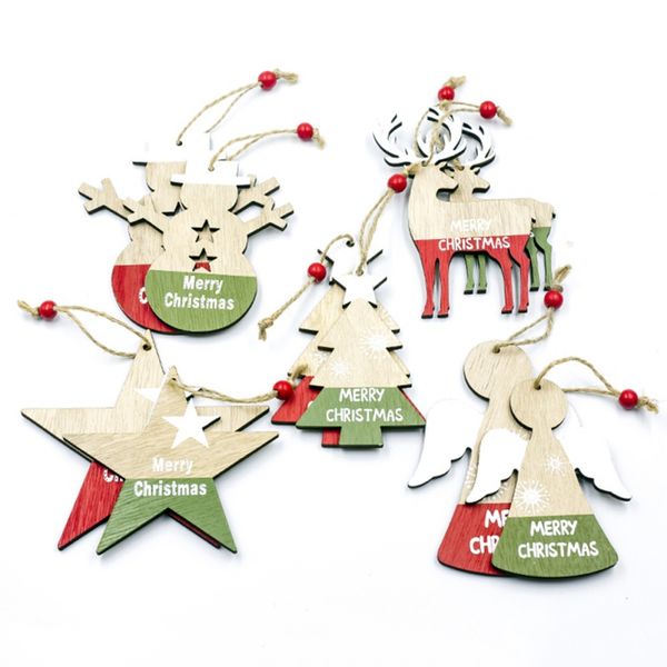 

christmas hanging decoration coloured drawing wooden hanging decoration tree 2pcs