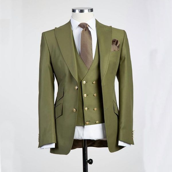 

brand new groomsmen olive green groom tuxedos peak lapel men suits wedding man bridegroom blazer (jacket + pants + vest + tie) l235, Black;gray