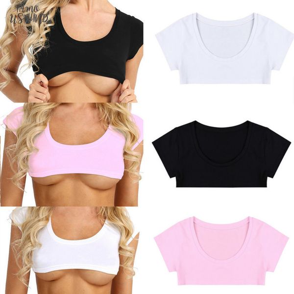 

2020 summer t shirts women short sleeve solid black white crop shirts party club casual tee