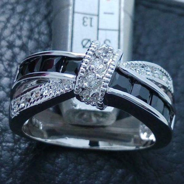 

luxury size6-9 luxury jewelry 925 silver filled black sapphire gemstones wedding ring