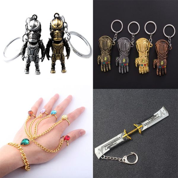 

дизайнерское оружие мстители 4 танос новое оружие обоюдоострый меч перчатка перчатка брелок металлический танос фигура брелок, Silver