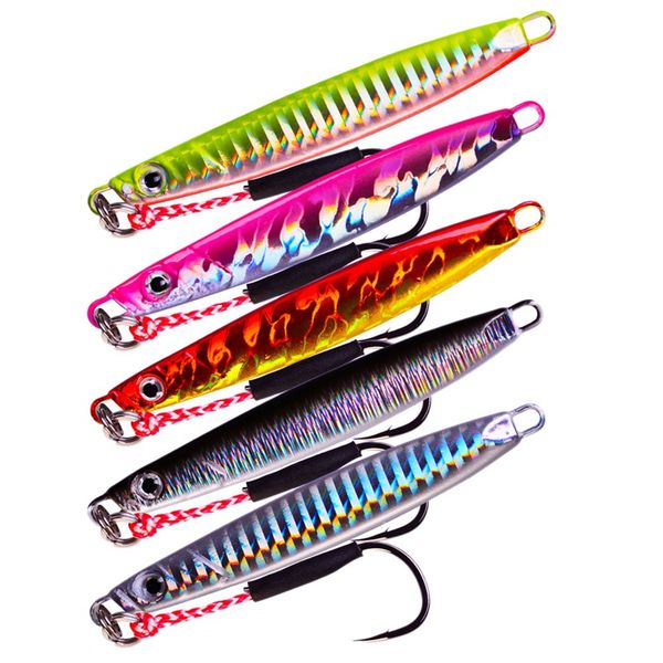 

5 pcs/lot jigging lead fish 18g metal jig fishing lure with hooks 5 colors paillette knife wobbler artificial hard bait new