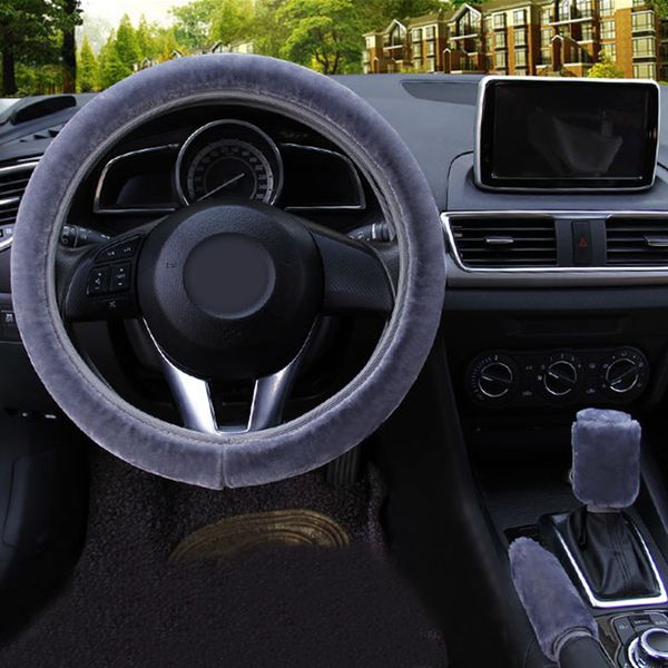 

pink 3pcs/set soft plush wool steering wheel cover furry fluffy car accessory