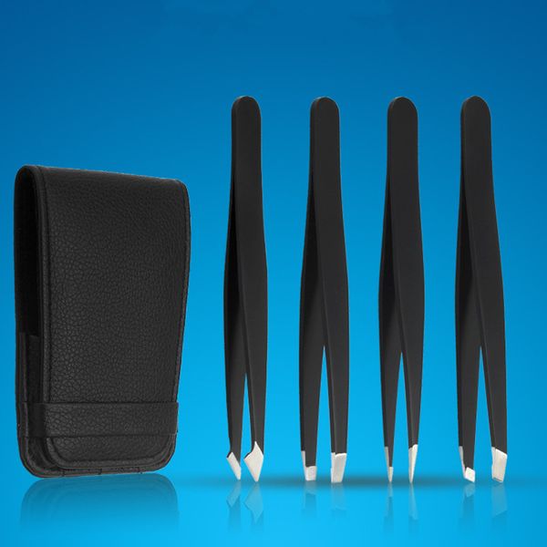 

4 pcs/set stainless steel tweezers for eyebrows professional eyebrow tweezers set eyebrow hair remove tweezer with bag cas