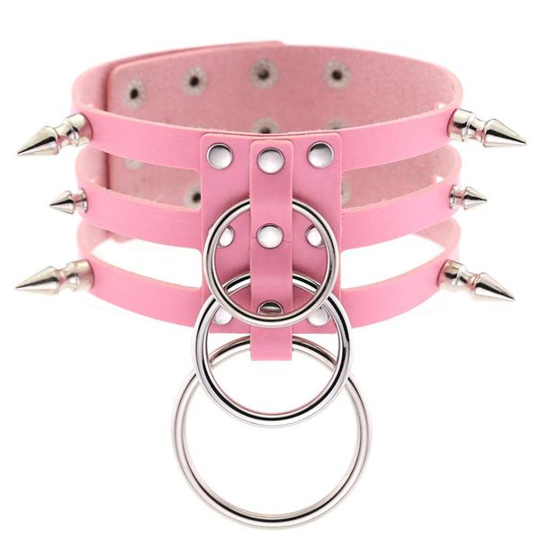 

metal rivet leather pink strap cage neck belt punk goth hollow out adjustable night clubs dance rave body harness women, Black;white