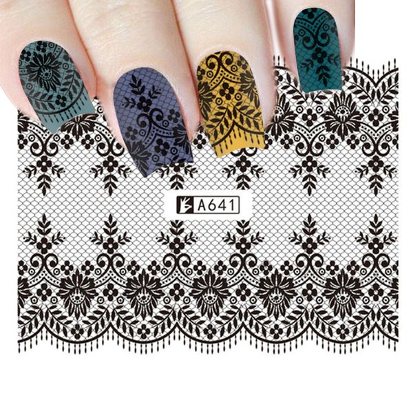 

gam-belle 1pc lace flower nail sticker black water decal set for diy slider tips styling tool nail decoration set