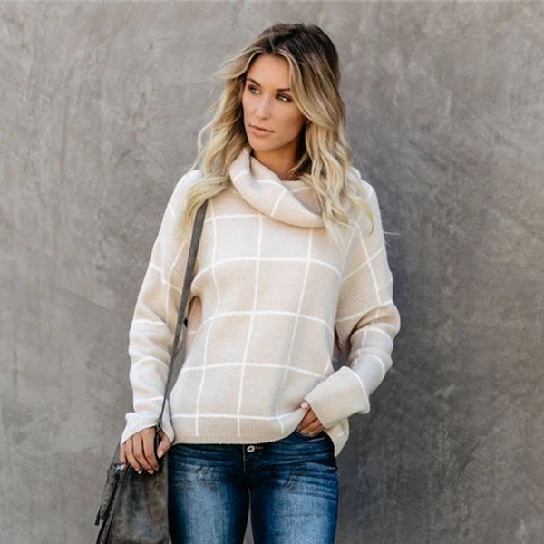 

lguc.h 2019 turtelneck sweater women loose casual pullover woman 2019 fashion sweaters plaid jumper spring autumn winter femme m