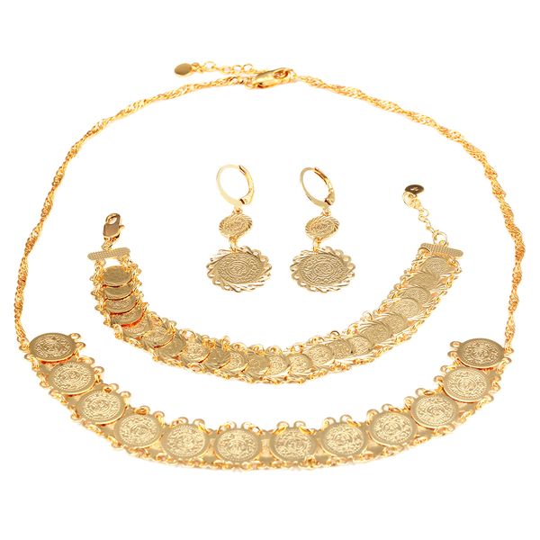 

new coin set jewelry women's fashion coin style necklace chain earrings bracelet ethiopian jewelry set, Black