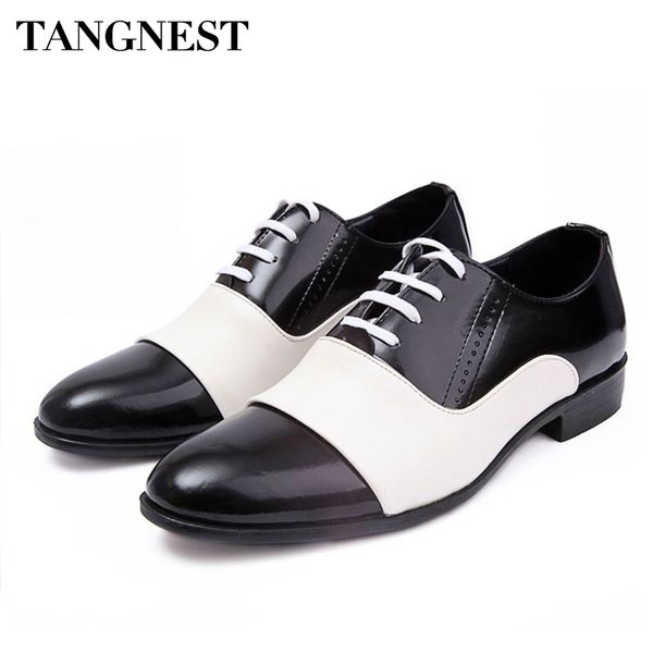 

tangnest men shoes 2017 fashion pu patent leather men dress shoes white black pointed toe wedding oxford size 38-44 xmp308