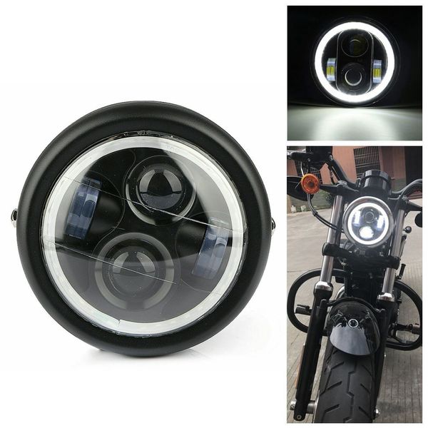 

6.5 дюймов мотоцикла led фара лампы фары с angel ring для sportster cafe racer поплавок iron 883