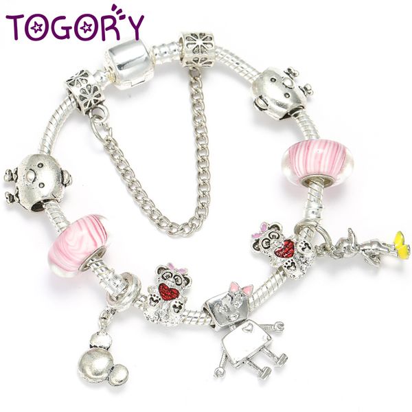 

togory fashion european style silver plated bracelets & bangles with snake chain charm bracelets for women kids pulseira, Golden;silver