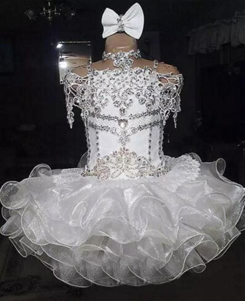 

2020 new white beaded rhinestones organza ball gown girls pageant dress toddler little girls cupcake puffy dresses formal wear gowns, White;red