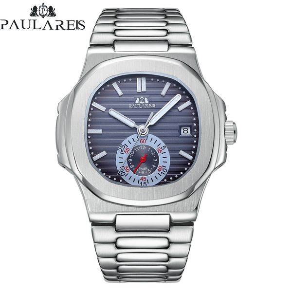

automatic self wind mechanical luminous stainless steel blue grey coffe black white dial dress luxury men watch, Slivery;brown