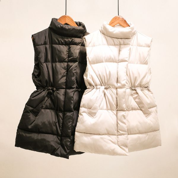 

winter vest chalecos para mujer winter jacket women long vests new korean stand-up collar cotton waistcoat gilet female, Black;white
