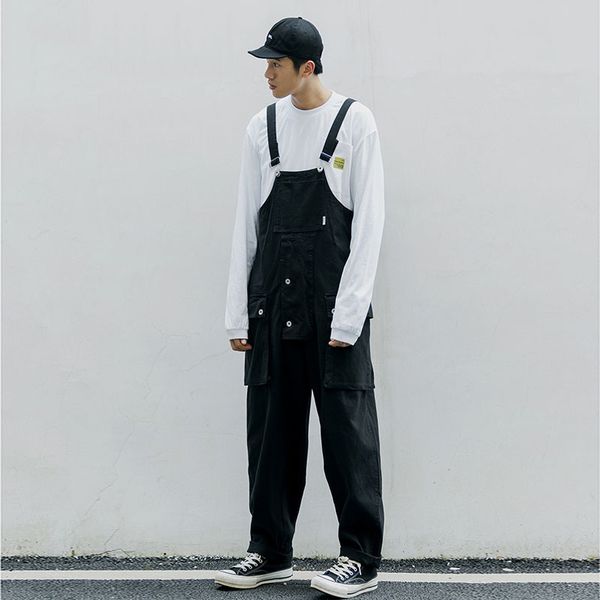 

ewq / men's wear overalls for men and women vintage loose wide leg straight workers pants 2020 spring summer new trousers 9y1737, Black