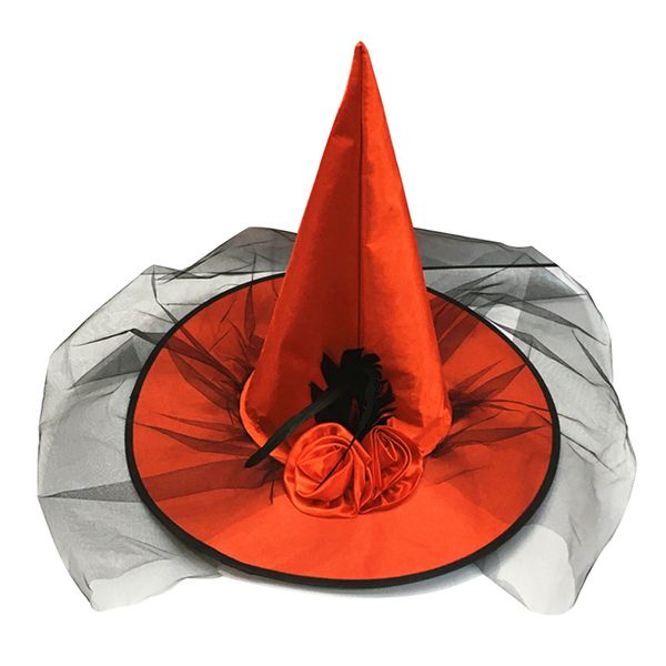 

halloween witch hat costume party rose mesh decoration witch hat cospaly costumes prop lfd