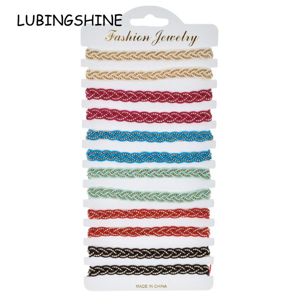 

bohemian 12pcs/lot cotton knot charms bracelet set for women braided adjustable chain anklets wrap wristband jewelry, Golden;silver