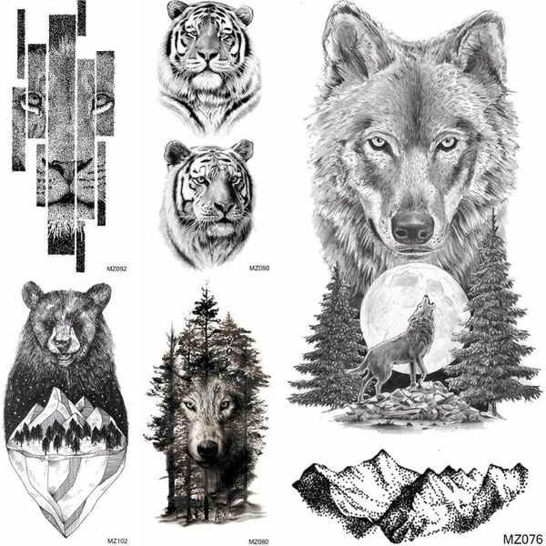 

forest realistic mountain wolf temporary tattoos for men body art women arm tattoo stickers kids bear design fake tatoo sheets