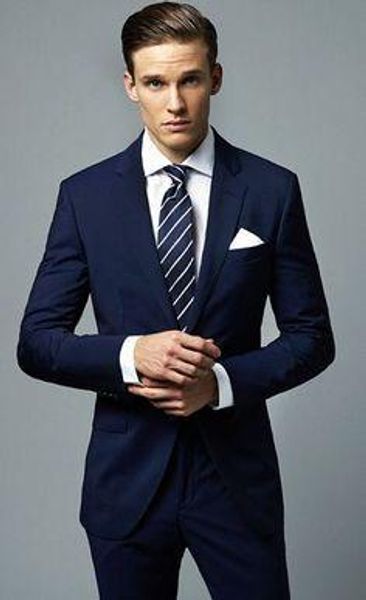 

wholesale- 2020 custom made business suits for men navy blue groom tuxedos 2 piece mens wedding prom dinner suits herren anzug, White;black