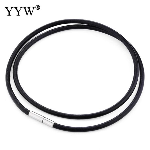 

necklace rope black 2/3/4mm cowhide leather cord necklace with stainless steel bayonet clasp choker string rope 18 20 22 24, Silver