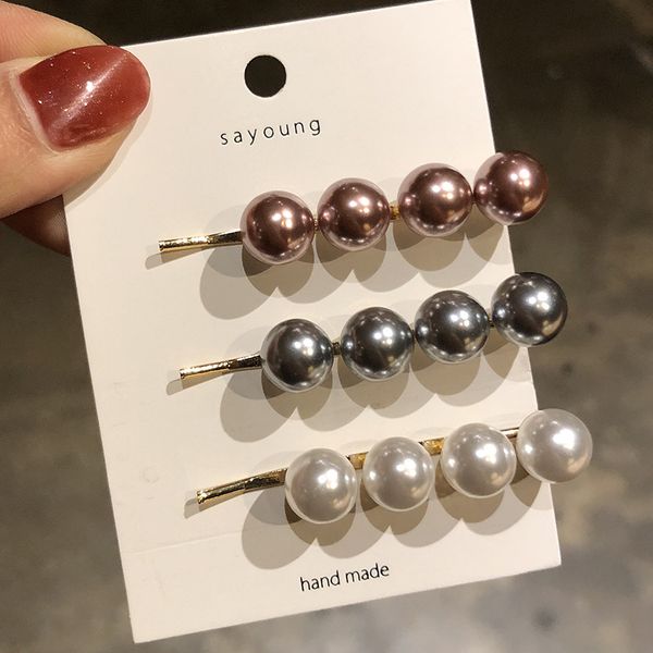 

1pc women stylish metal full pearl hairpins lady simple hair clips barrettes headwear hair styling tools accessories 3 color, Golden;silver