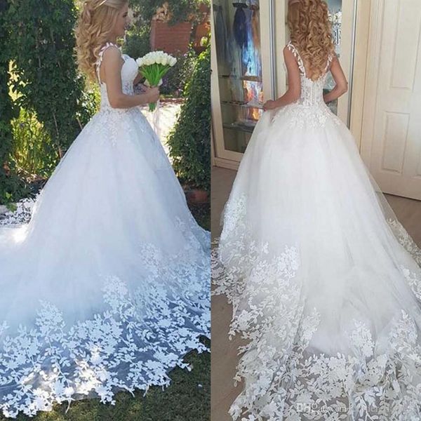 Robe de Soiree bloße Spitze Brautkleider Schatz Ärmel ein Linie Brautkleid mit Zugland Boho Plus Size Hochzeitskleider Neues