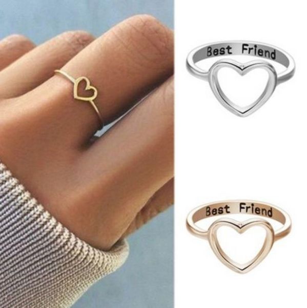 Mode Frauen Mädchen Beste Freundin Hohl Liebe Herz Ring Freundschaft Metall Ringe Schmuck Geschenk