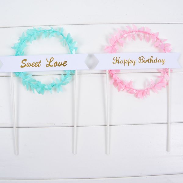 

10pcs 20*14cm diy rattan wreath happy birthday sweet love cake decor ice-cream cupcake ers picks kids birthday party decor