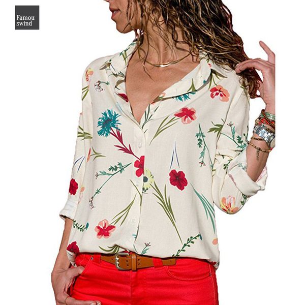 

футболка с длинным рукавом и блузок повседневный урожай цветочные кнопка печати рубашка топы sexy v шеи блузки топы туники blusas mujer, White