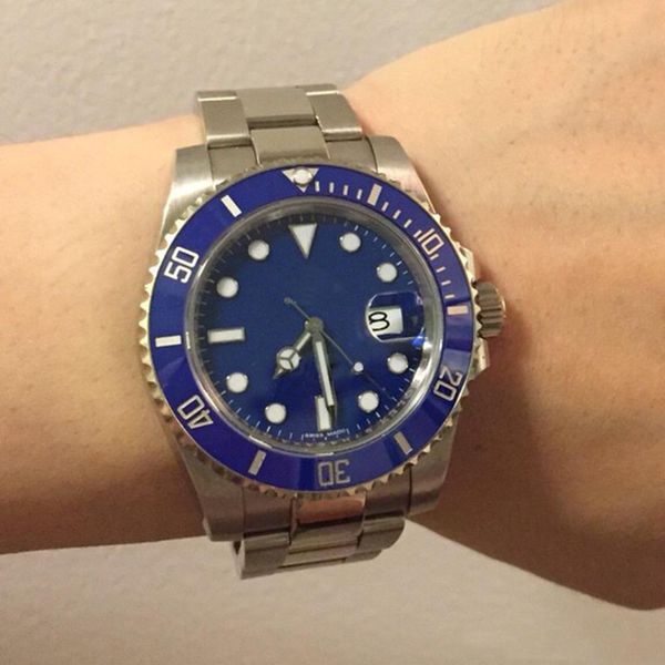 

luxury ceramic blue bezel mens mechanical stainless steel automatic movement watch sports self-wind watches wristwatch, Slivery;brown