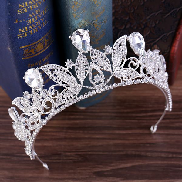 

wedding party 16x7cm tiaras beaded flower leaf headwear of bride crown diamond headwear for bride acting initiation graduation zg-11, White;golden