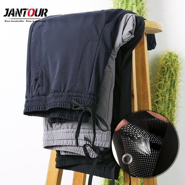 

2019 thin new mesh fabric pants men spring summer classic fashion brand slim fit casual male jogging trousers mens, Black