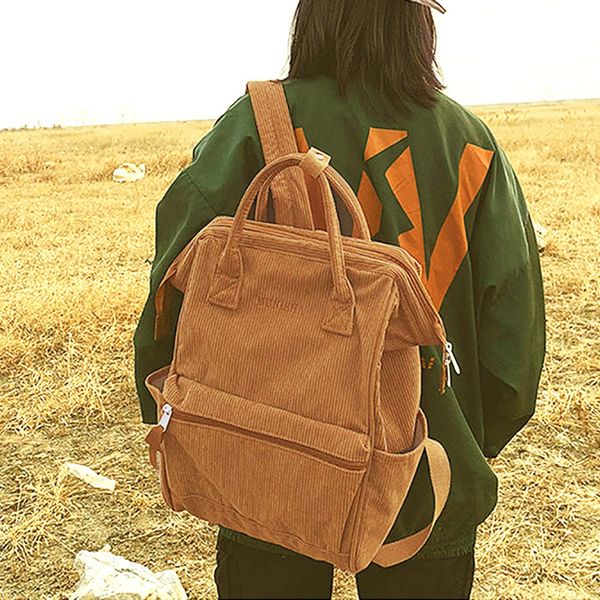 

corduroy backpacks for women 2019 style winter ladies fashion casual solid color backpack female teenage school girls back b1-21
