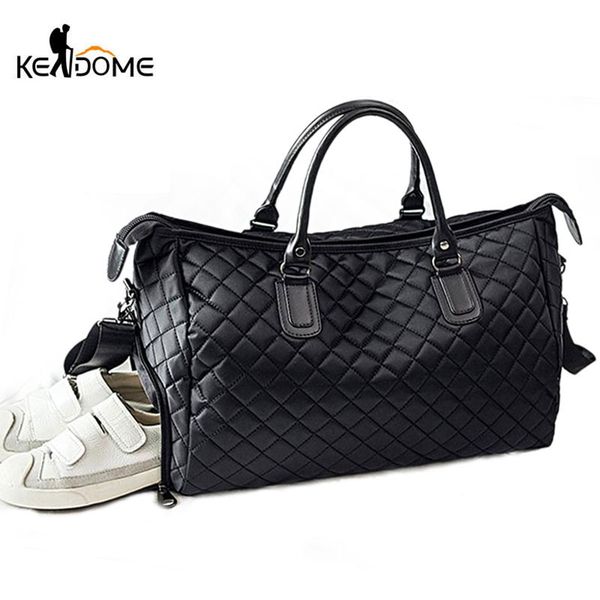 

diamond lattice gym shoe bags sport bag for women fitness over the shoulder travel luggage bag handbags male nylon black xa745wd