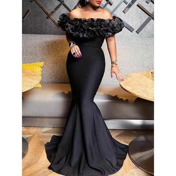 

women mermaid dress 2019 slash neck black long maxi dress robe porm mermaid party solid dinner elegant long trumpet dress, Black;gray