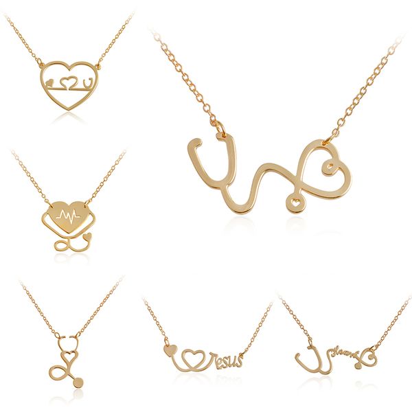 

miss zoe ecg stethoscope love you pendant necklace heart shape rose gold silver jewelry gift for doctor nurse lovers women men