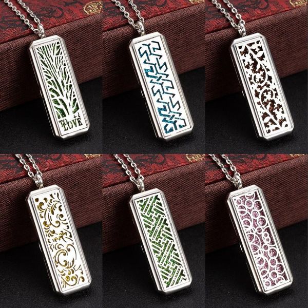 

rectangular hollow out pendant necklace perfume aromatherapy essential oil diffuser charms necklaces jewelry birthday gift, Silver