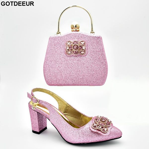 

new arrival italian shoes with matching bags set decorated with rhinestone bag and shoes set italy ladies sandals heels, Black