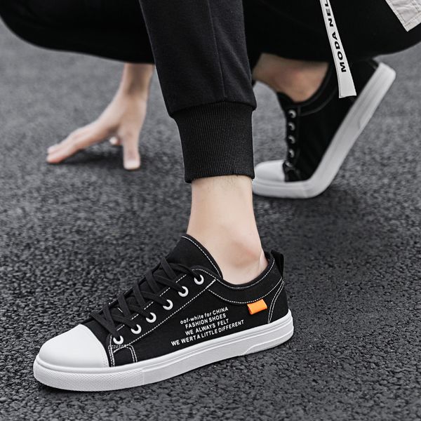 

trend flats sneakers canvas casual shoes men lace up spring breathable fashion footwear white shoe male zapatos hombre soft sole, Black