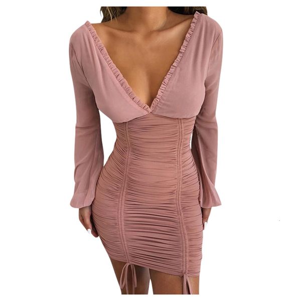 

женская мода платье партии sexy глубокий v-образным вырезом с длинным рукавом pure color buttock праздник партии вечера дамы midi платья ves, Black;gray