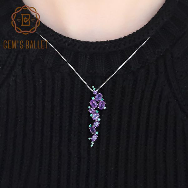 

GEM'S BALLET 925 Sterling Sliver Vintage Pendants Necklace For Women 4.89Ct Natural Amethyst Purple Oval Gemstone Fine Jewelry