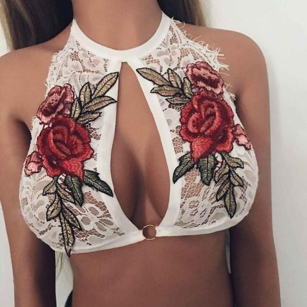 

new floral embroidered lace bras sling thin lingerie bralette halter collar underwear bras for women push up costumes, Red;black