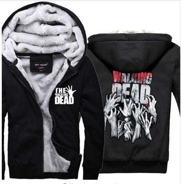

2019 winter new black hooded man bodybuilding zombie hands scary brand tracksuits men fleece zipper coat thicken sweatshirt down