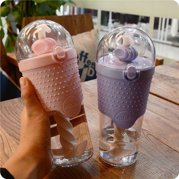 

500ml fitness water bottle portable leakproof heat straw single layer plastic protein stir outdoor sports travel kettle