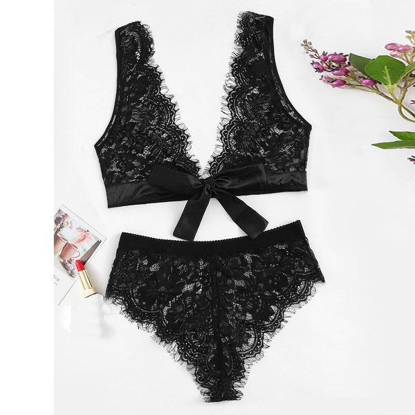 

jaycosin thong lady bra set lace hollow out bralette underwear panty set intimates black red women bra brief 2019jan1, Red;black
